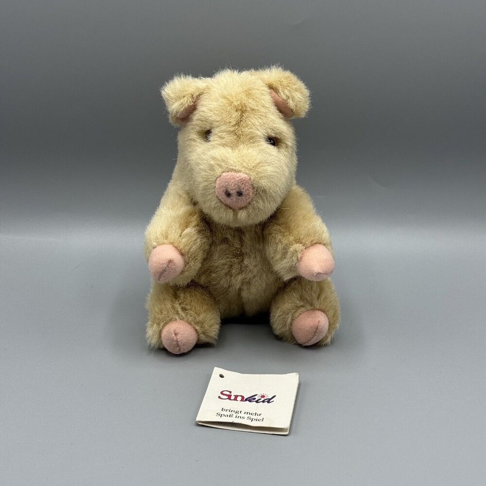 Vintage Sunkid Pig Piglet Plush Stuffed Animal Mohair 6"